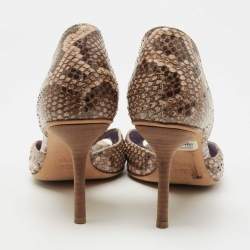 Pre Owned Gucci Brown/Beige Python Horsebit D'orsay Pumps Size 39.5