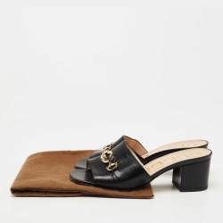 Gucci Black Leather Zumi Slide Sandals Size 38
