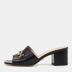 Gucci Black Leather Zumi Slide Sandals Size 38