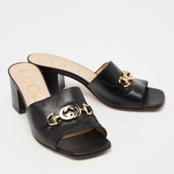 Gucci Black Leather Zumi Slide Sandals Size 38