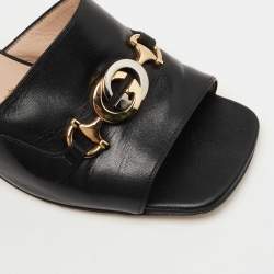 Gucci Black Leather Zumi Slide Sandals Size 38