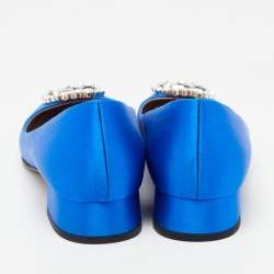 Pre Owned Gucci Blue Satin Interlocking G Ballet Flats Size 39