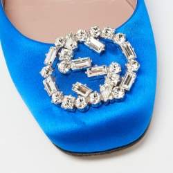 Pre Owned Gucci Blue Satin Interlocking G Ballet Flats Size 39