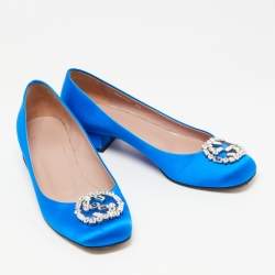Pre Owned Gucci Blue Satin Interlocking G Ballet Flats Size 39