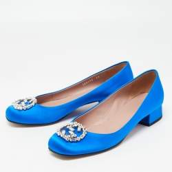 Pre Owned Gucci Blue Satin Interlocking G Ballet Flats Size 39