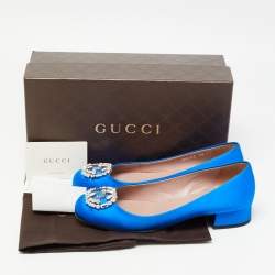 Pre Owned Gucci Blue Satin Interlocking G Ballet Flats Size 39