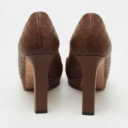 Gucci Brown Microguccissima Leather Peep Toe Platform Pumps Size 37.5