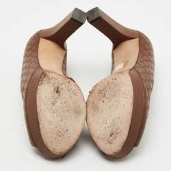 Pre Owned Gucci Brown Microguccissima Leather Peep Toe Platform Pumps Size 37.5