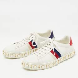 Gucci White Leather Pearl Embellished New Ace Sneakers Size 38.5