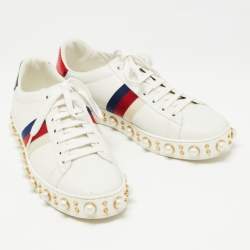 Gucci White Leather Pearl Embellished New Ace Sneakers Size 38.5