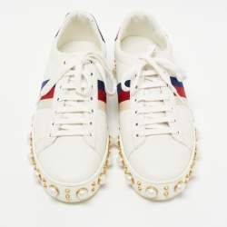 Gucci White Leather Pearl Embellished New Ace Sneakers Size 38.5