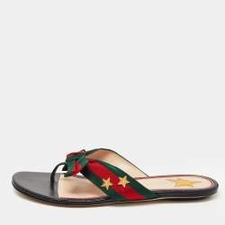 مملوكة مسبقًا Gucci Tricolor Canvas Web Aline Thong Flats Size 38