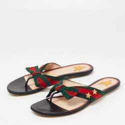 مملوكة مسبقًا Gucci Tricolor Canvas Web Aline Thong Flats Size 38