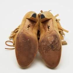 Pre Owned Gucci Mustard Suede Fringe Ankle Length Boots Size 36.5 