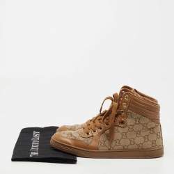 Gucci Brown GG Canvas and Leather Lace Up High Top Sneakers Size 36.5