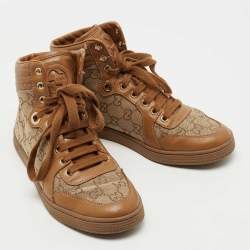 Gucci Brown GG Canvas and Leather Lace Up High Top Sneakers Size 36.5
