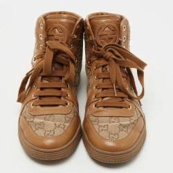 Gucci Brown GG Canvas and Leather Lace Up High Top Sneakers Size 36.5