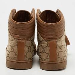 Gucci Brown GG Canvas and Leather Lace Up High Top Sneakers Size 36.5