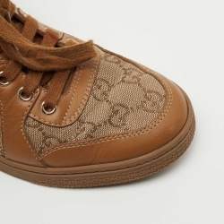 Gucci Brown GG Canvas and Leather Lace Up High Top Sneakers Size 36.5