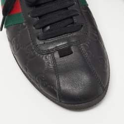 Gucci Black Guccissima Leather Web Ace Sneakers Size 37