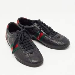 Gucci Black Guccissima Leather Web Ace Sneakers Size 37
