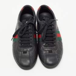 Gucci Black Guccissima Leather Web Ace Sneakers Size 37