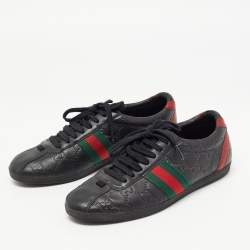 Gucci Black Guccissima Leather Web Ace Sneakers Size 37