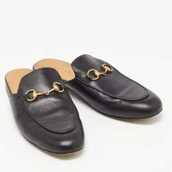 Pre Owned Gucci Black Leather Princetown Mules Size 37.5  