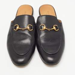 Pre Owned Gucci Black Leather Princetown Mules Size 37.5  