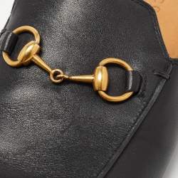 Pre Owned Gucci Black Leather Princetown Mules Size 37.5  