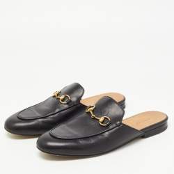 Pre Owned Gucci Black Leather Princetown Mules Size 37.5  