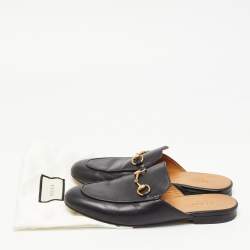 Pre Owned Gucci Black Leather Princetown Mules Size 37.5  