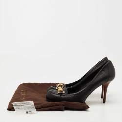 Pre Owned Gucci Black Leather Bamboo Horsebit Loafer Pumps Size 38.5