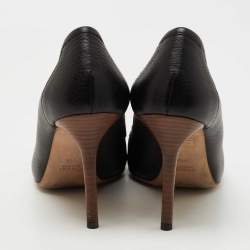 Pre Owned Gucci Black Leather Bamboo Horsebit Loafer Pumps Size 38.5