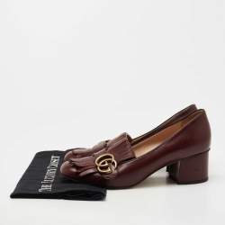 Gucci Burgundy Leather GG Marmont Fringe Pumps Size 38