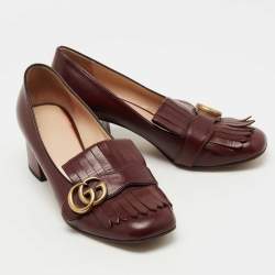Gucci Burgundy Leather GG Marmont Fringe Pumps Size 38