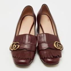 Gucci Burgundy Leather GG Marmont Fringe Pumps Size 38