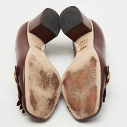 Gucci Burgundy Leather GG Marmont Fringe Pumps Size 38