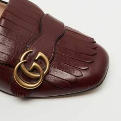 Gucci Burgundy Leather GG Marmont Fringe Pumps Size 38