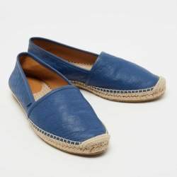 Pre Owned Gucci Blue Leather Guccissima Espadrilles Flats Size 39