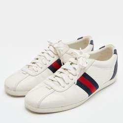 Gucci White Guccissima Leather Web Detail Low Top Sneakers Size 38.5