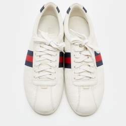 Gucci White Guccissima Leather Web Detail Low Top Sneakers Size 38.5