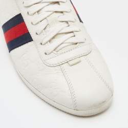 Gucci White Guccissima Leather Web Detail Low Top Sneakers Size 38.5