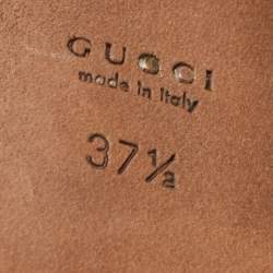 مملوكة مسبقًا Gucci Brown Leather New Hollywood Studded Horsebit Peep Toe Pumps Size 37.5