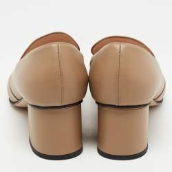 مملوكة مسبقًا Gucci Beige Leather Horsebit Block Heel Loafer Pumps Size 40