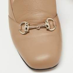 مملوكة مسبقًا Gucci Beige Leather Horsebit Block Heel Loafer Pumps Size 40