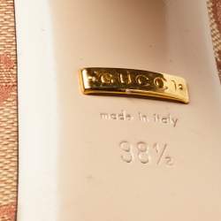 Pre Owned Gucci Beige/Brown GG Canvas and Suede Square Toe Block Heel Pumps Size 38.5