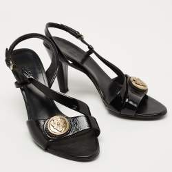 Gucci Black Patent Leather Hysteria Slingback Sandals Size 36.5