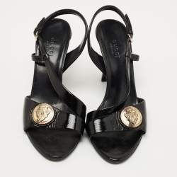 Gucci Black Patent Leather Hysteria Slingback Sandals Size 36.5