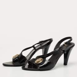 Gucci Black Patent Leather Hysteria Slingback Sandals Size 36.5